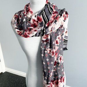White House Black Market Black Grey Pink  Floral Scarf